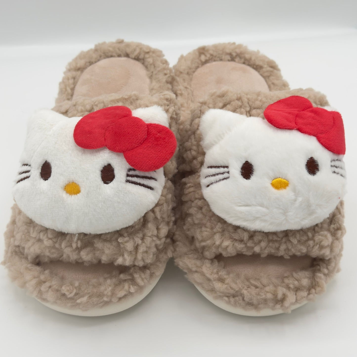 Brown Hello Kitty Fluffy Slippers