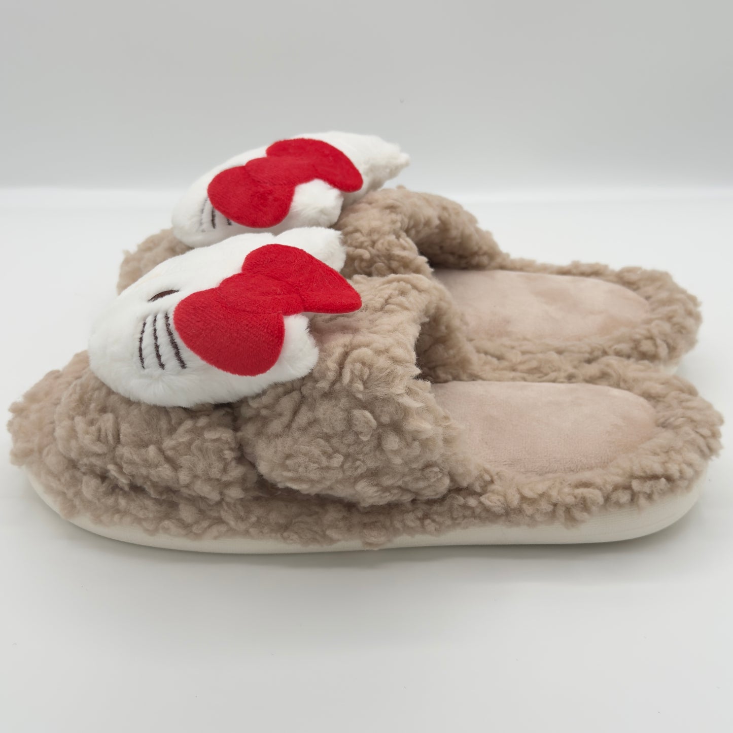 Brown Hello Kitty Fluffy Slippers