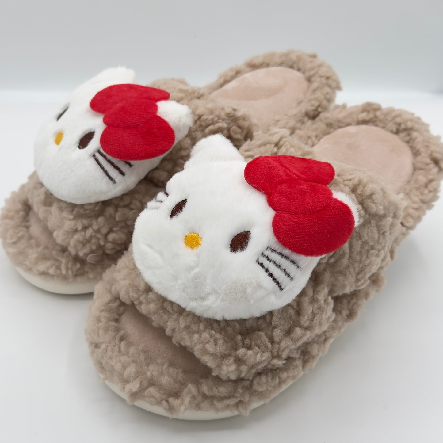 Brown Hello Kitty Fluffy Slippers